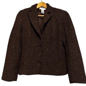 VTG Liz Claiborne Chocolate Brown Tweed Wool Blend 4 Button Blazer Jacket Sz 16P